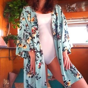 Teal floral robe